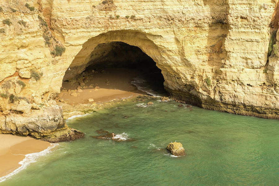 Vale Covo Seacave at Carvoeiro Algarve Portugal with a Tiny Swimmer ...
