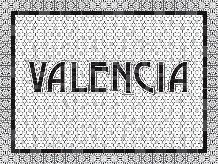 Valencia Old Fashioned Mosaic Tile Typography Drawing by Bortonia