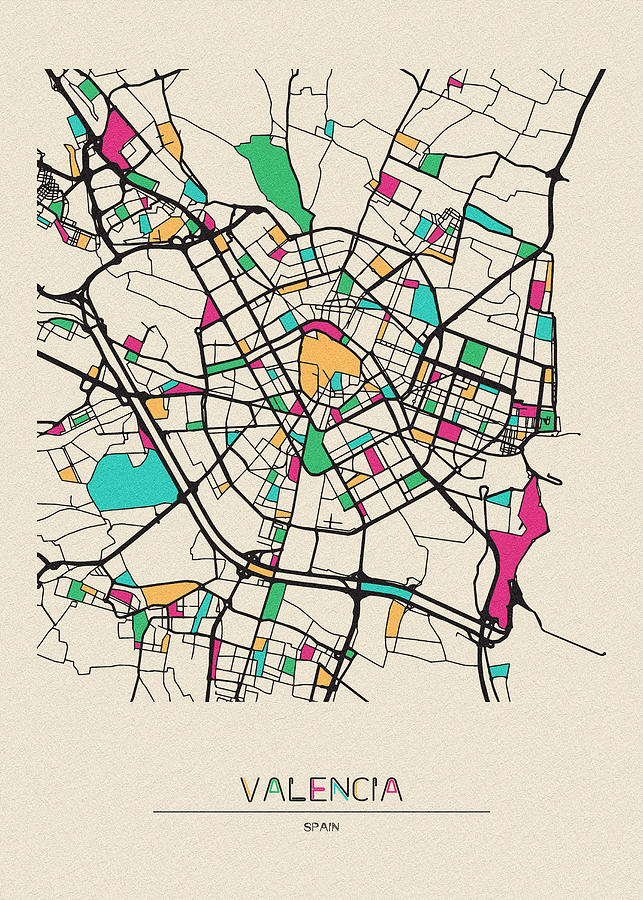 Memento Movie Drawing - Valencia, Spain City Map by Inspirowl Design