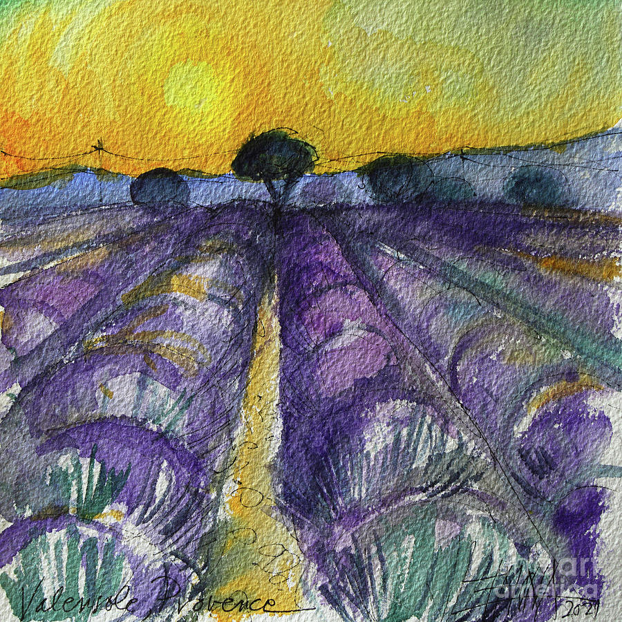 VALENSOLE SUNSET PROVENCE watercolor painting Mona Edulesco Painting by Mona Edulesco