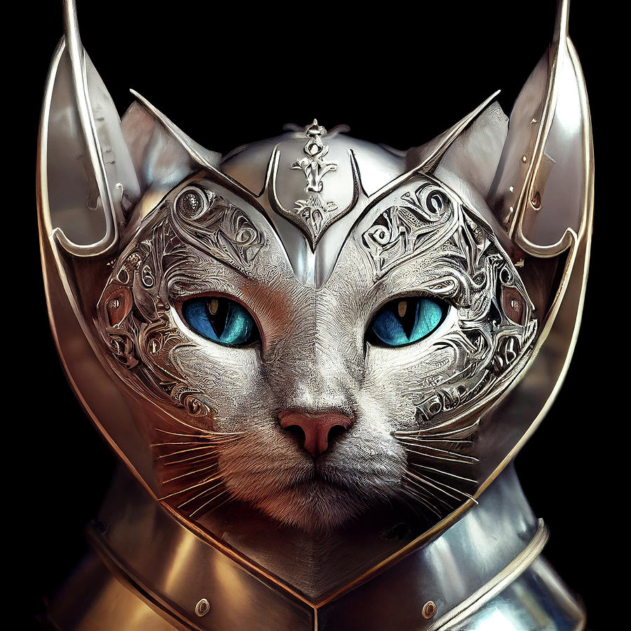 Valentina the Silver Kitten Warrior Digital Art by Peggy Collins