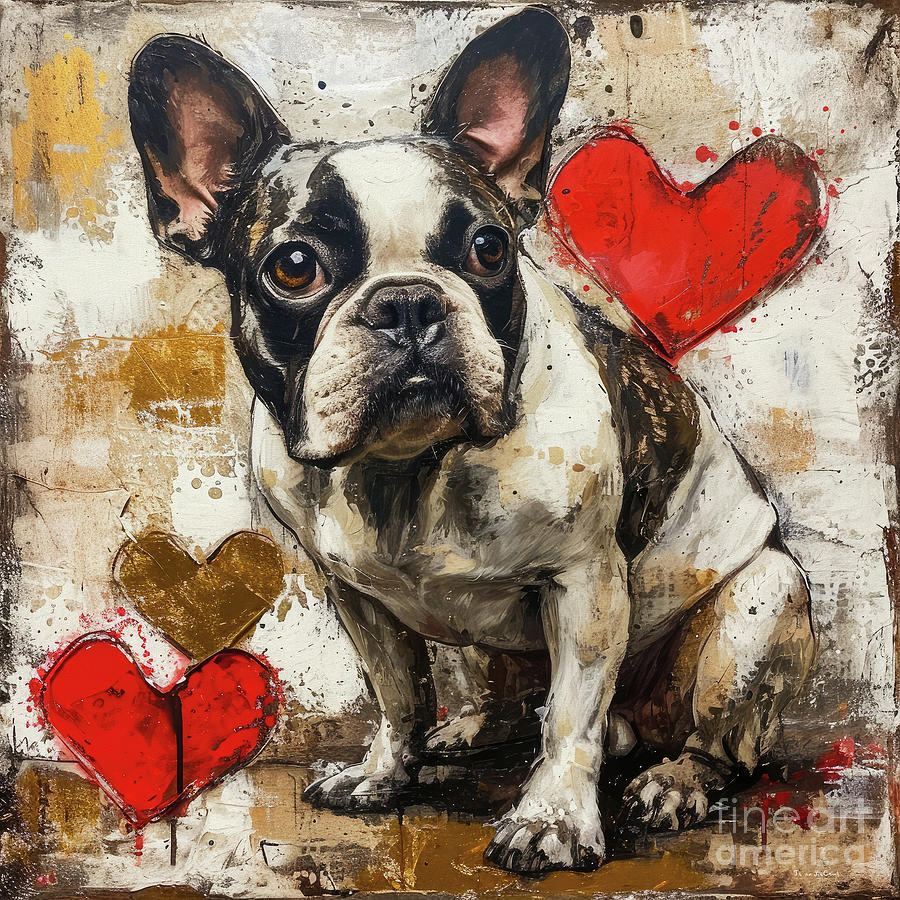 Valentines Day Painting - Valentine Bulldog by Tina LeCour