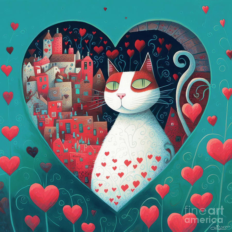 Valentine Cat Digital Art by Jutta Maria Pusl