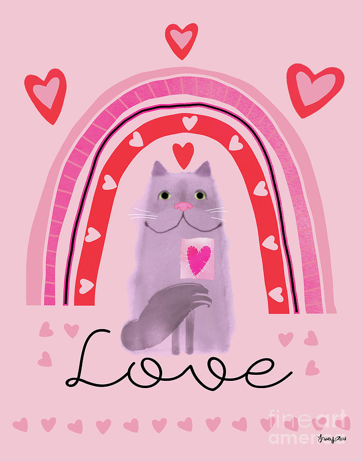 Valentine Cat Painting by Tracy Herrmann
