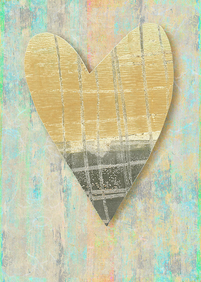 Valentine Heart in Soft Yellow and Grey Mixed Media by Carol Leigh