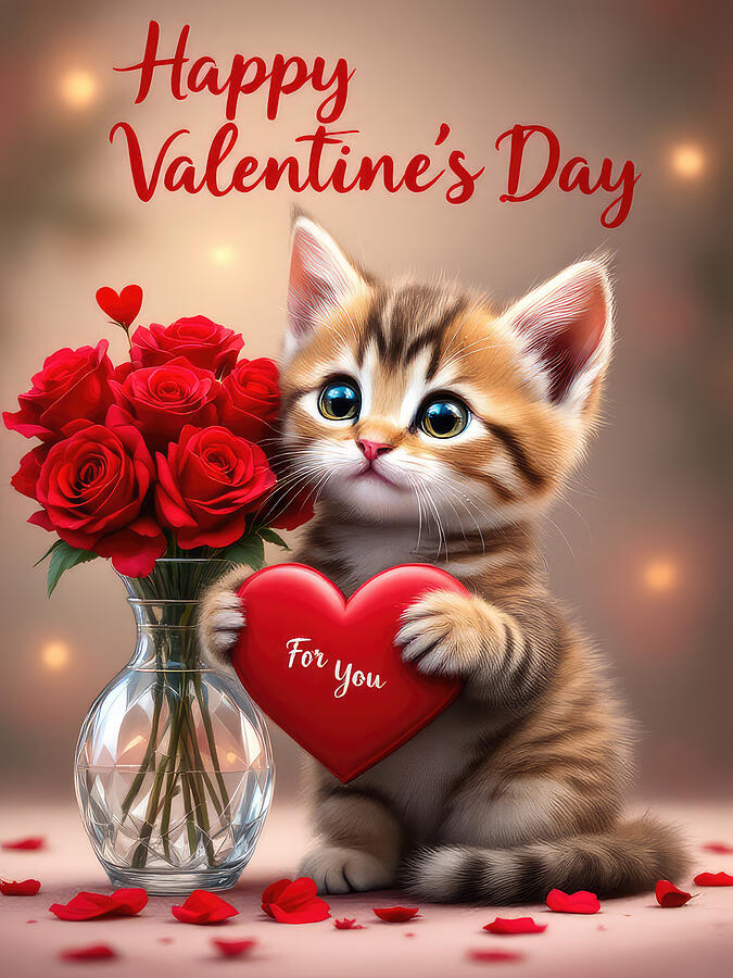 Valentine Kitty Digital Art by Kim Hojnacki Valentine Kitty Digital Art by Kim Hojnacki