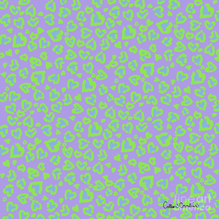 Valentine Leopard Pattern in Green on Pastel Blue Digital Art by Colleen Cornelius
