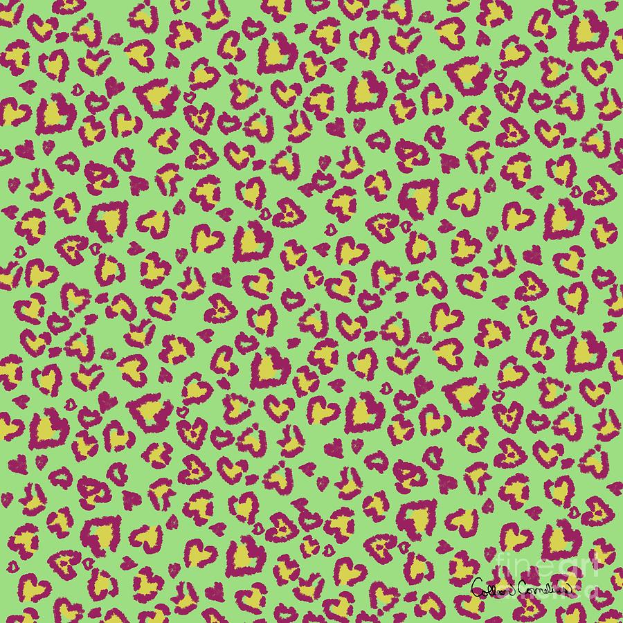 Valentine Leopard Pattern in Plum on Green Digital Art by Colleen Cornelius