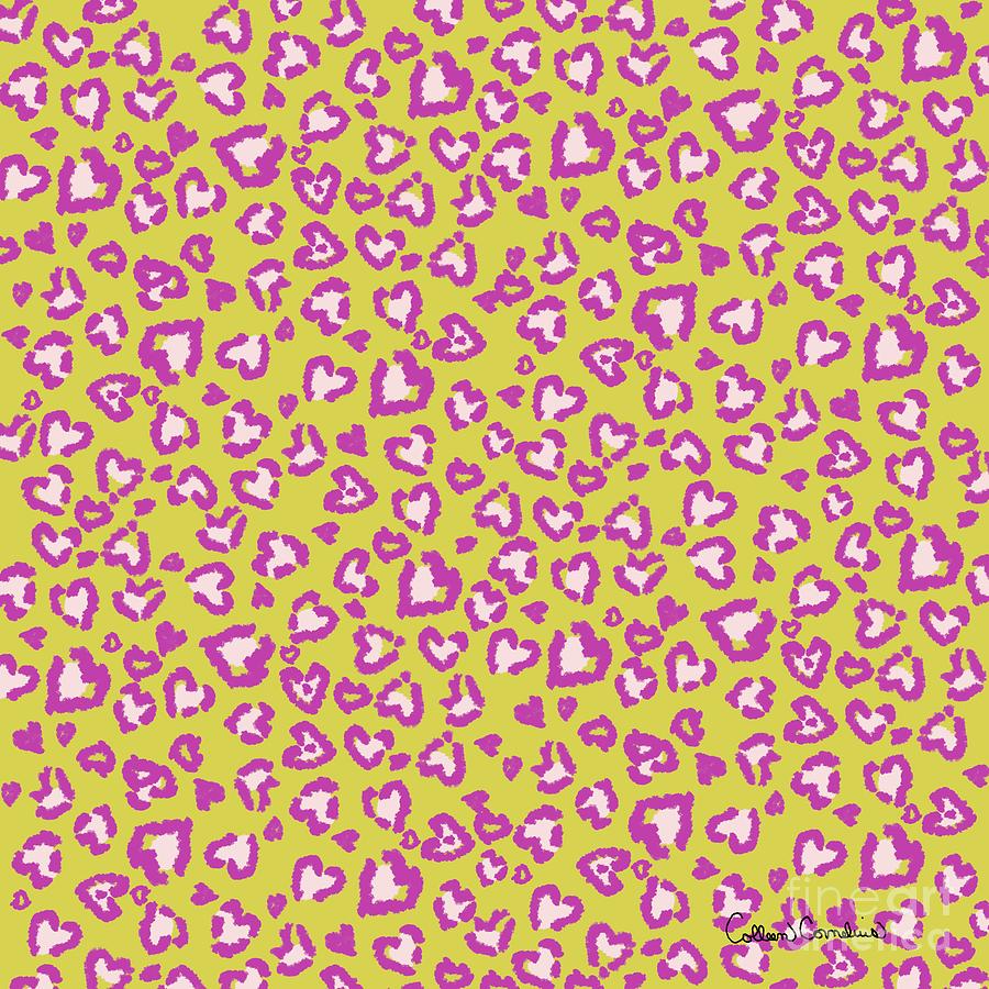 Valentine Leopard Pattern in Plum on Yellow Digital Art by Colleen Cornelius