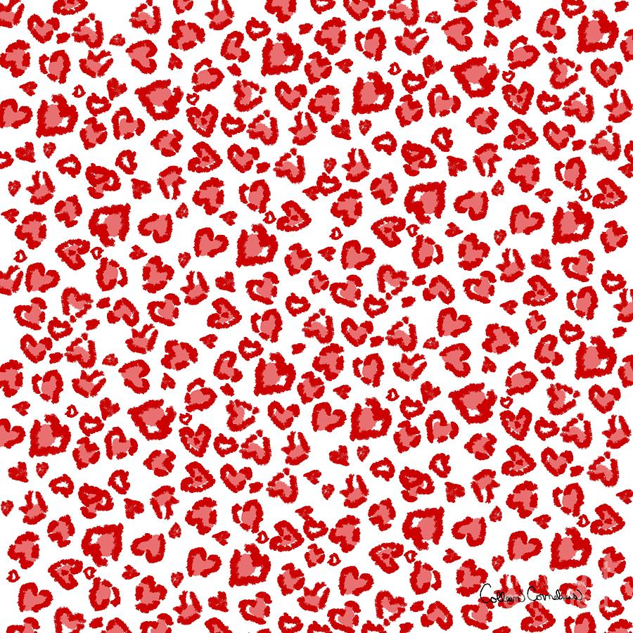 Valentine Leopard Pattern in Red and White Digital Art by Colleen Cornelius