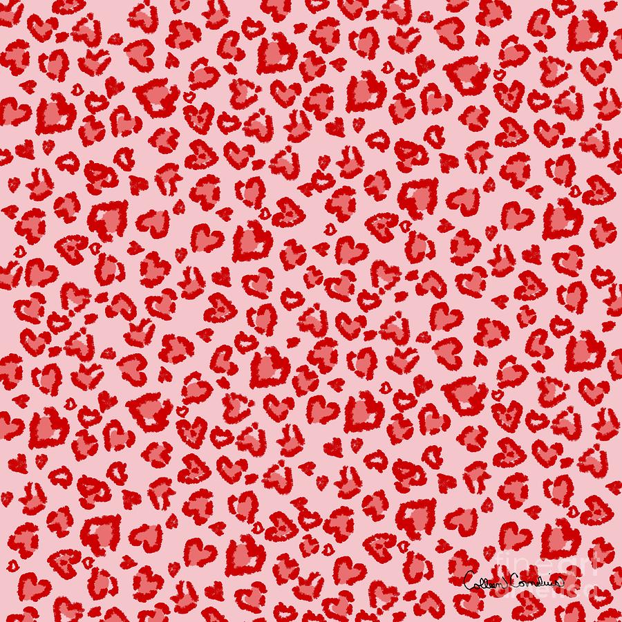 Valentine Leopard Pattern in Red on Blush  Digital Art by Colleen Cornelius