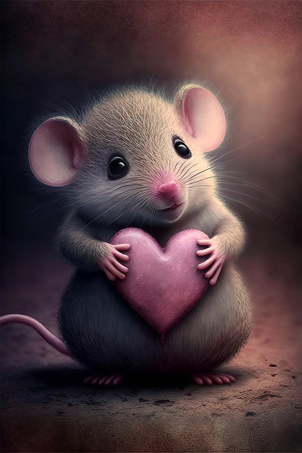 Valentine Mouse 0 Mixed Media by Lilia S