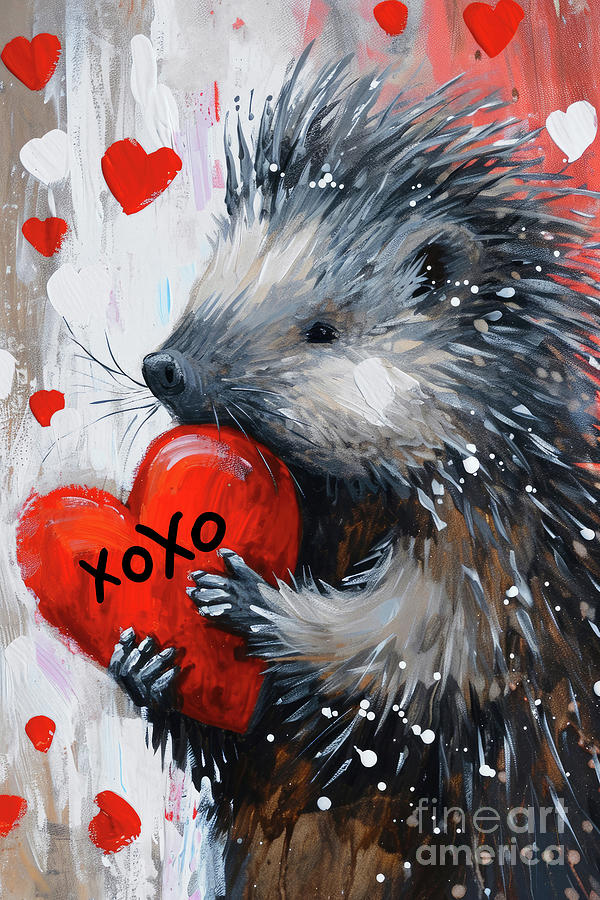 Valentines Day Painting - Valentine Porcupine by Tina LeCour