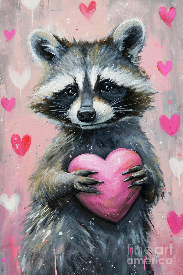 Valentines Day Painting - Valentine Raccoon by Tina LeCour