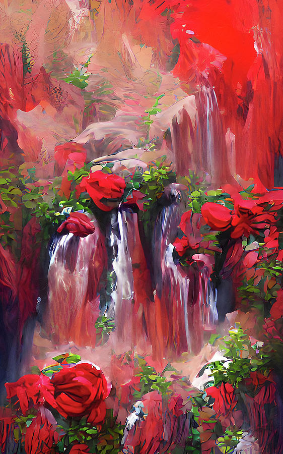 Valentine Waterfall Expressionism Mixed Media by Georgiana Romanovna