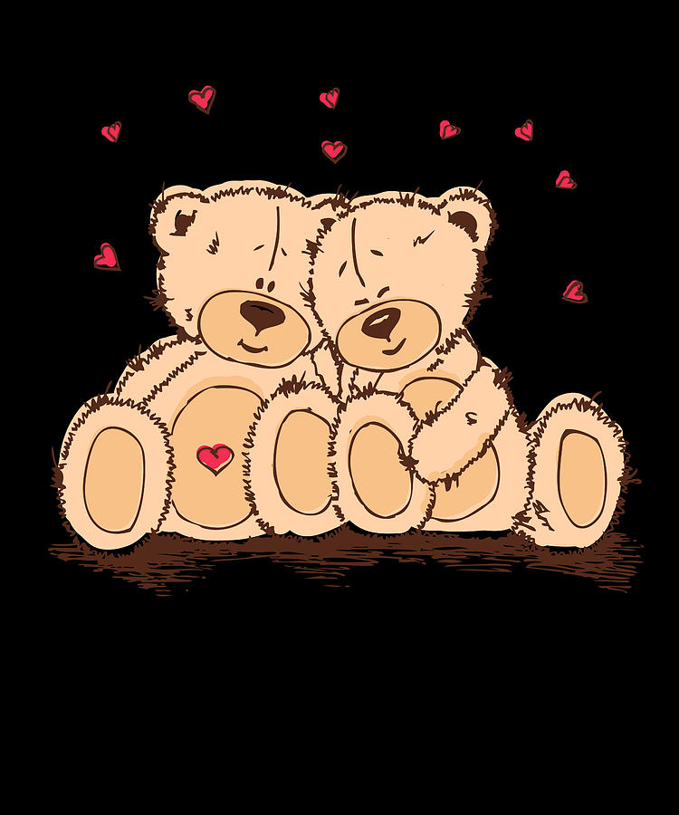 Valentines bear couple cute bears cuddling hearts Digital Art by Norman ...