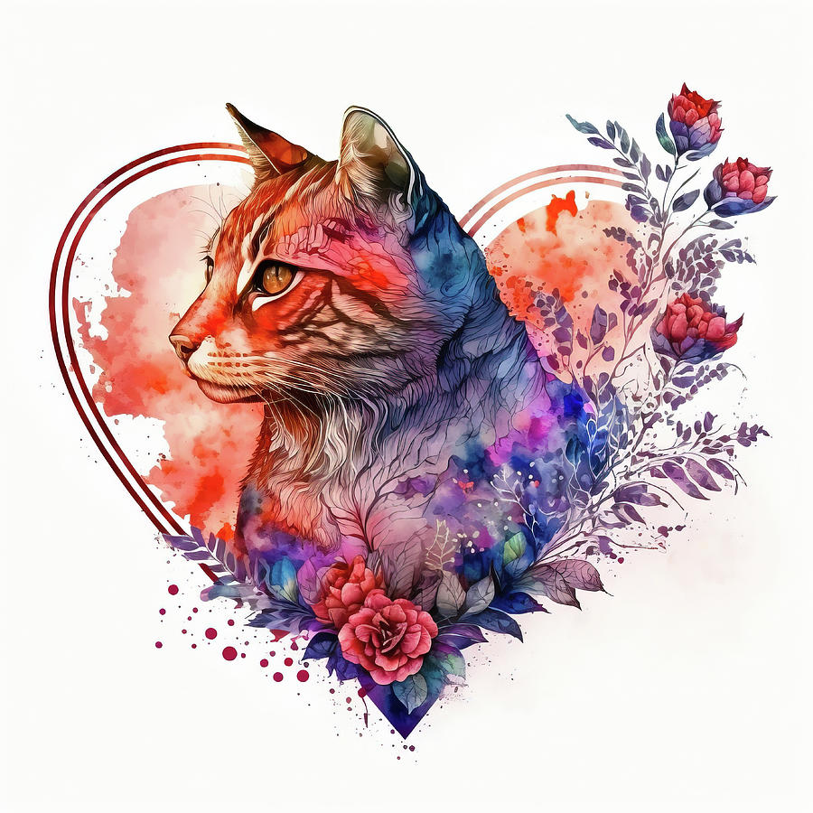 Valentines Day Art Greetings 03 Lovely Cat Digital Art by Matthias Hauser