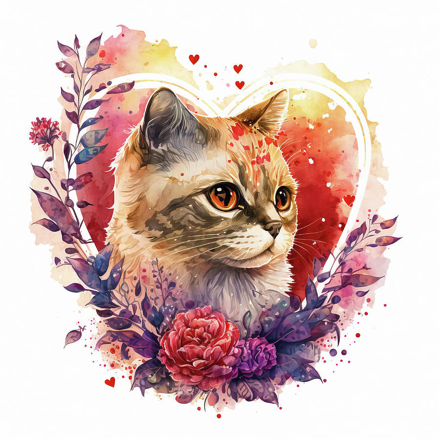 Valentines Day Art Greetings 04 Lovely Cat Digital Art by Matthias Hauser