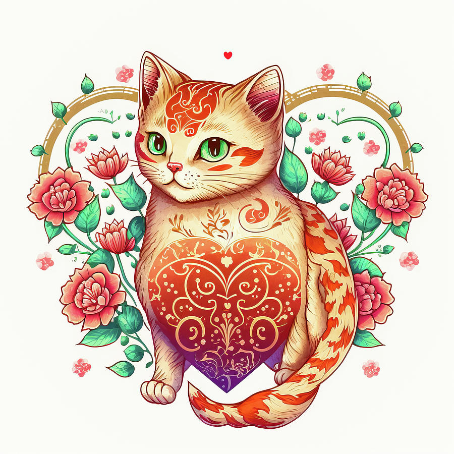 Valentines Day Art Greetings 05 Love Cat Digital Art by Matthias Hauser