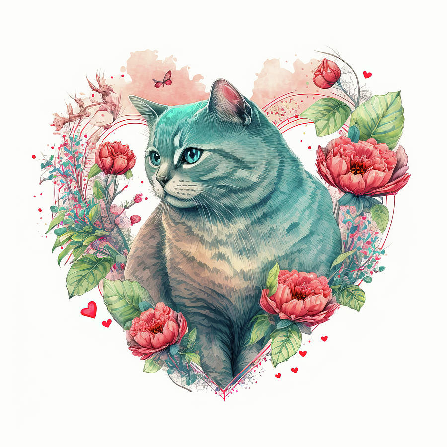 Valentines Day Art Greetings 10 Beautiful Cat Digital Art by Matthias Hauser