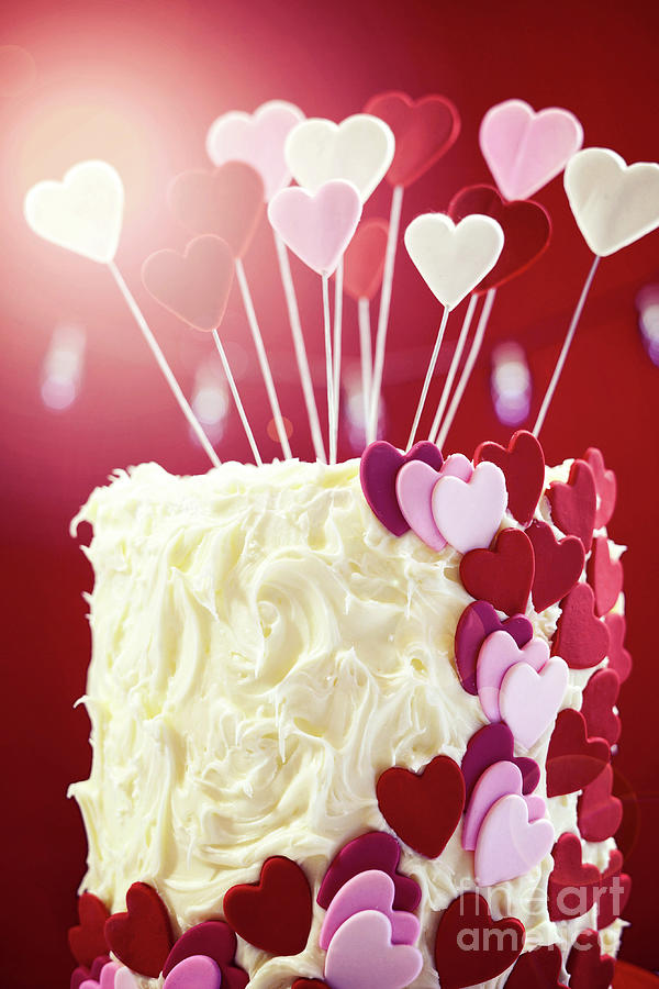 Cake Photograph - Valentines Day cake closeup.  by Milleflore Images