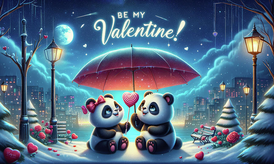 Valentines Day Love Greetings 02 Cute Pandas Digital Art by Matthias Hauser
