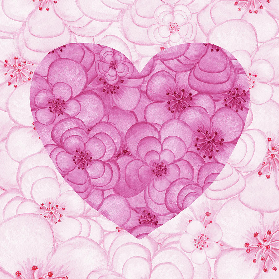 Valentines Flowers Watercolor Heart Photograph