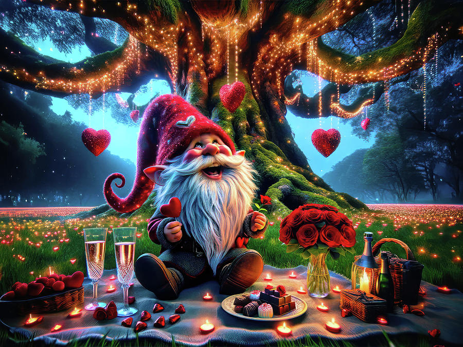 Valentines with the Whimsical Forest Gnome Digital Art by Bill and Linda Tiepelman