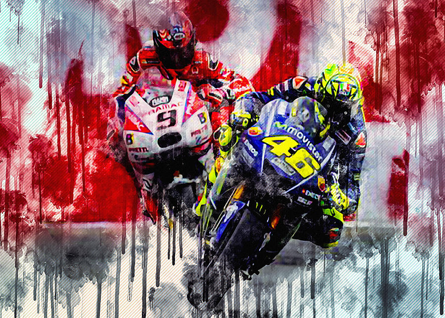 Valentino Rossi Rider Sportbikes Raceway Motogp Painting by Sissy ...