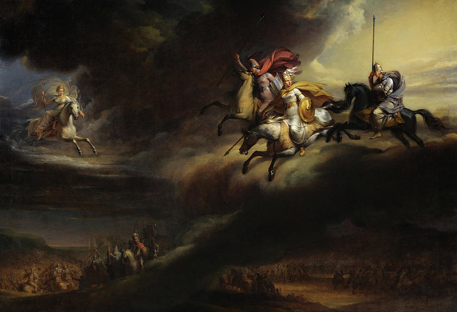 Valkyries Riding into Battle, Norse Mythology Painting by Johan Gustaf ...