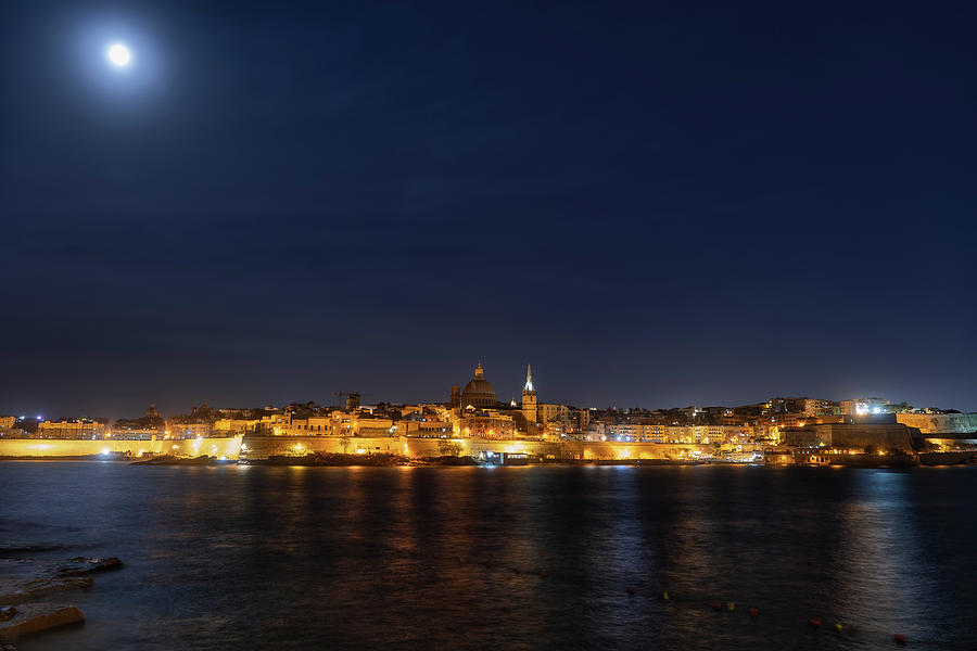 Valletta at Full Moon Night in Malta Photograph by Artur Bogacki