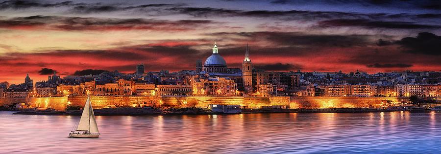 Valletta city panorama at sunrise in Malta - Cityscape photo Photograph by Stephan Grixti