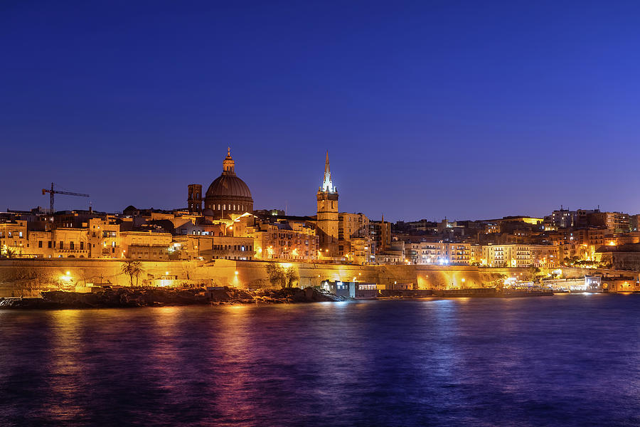Valletta City Skyline At Night In Malta Photograph by Artur Bogacki