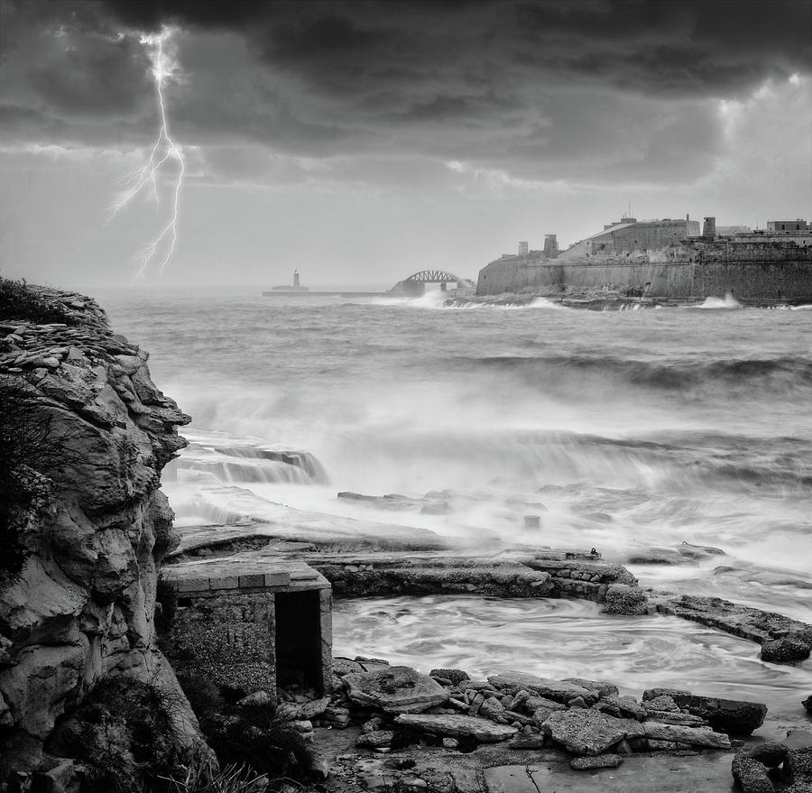 Valletta from Tigne Point in storm - Malta photo Photograph by Stephan Grixti