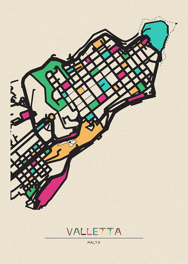 Memento Movie Drawing - Valletta, Malta City Map by Inspirowl Design