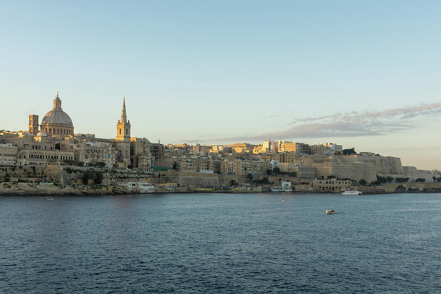 Valletta Malta Skyline - Marsamxett Harbour with Tiny Fishing Boats Photograph by Georgia Mizuleva