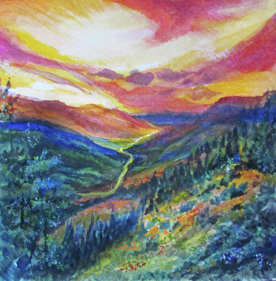 Valley Mountain River Painting by Jean Batzell Fitzgerald