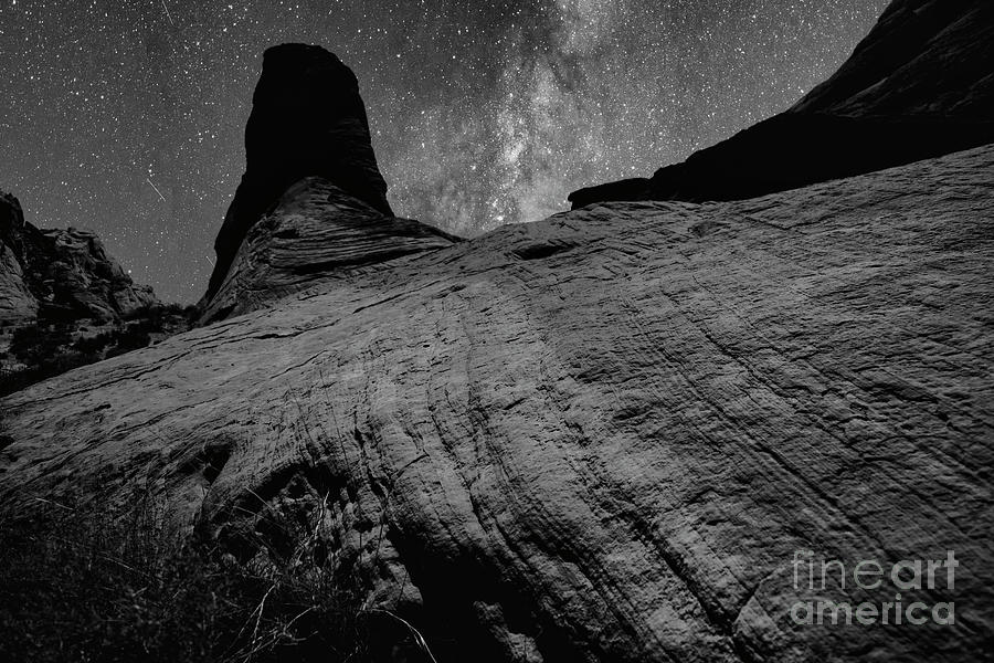 Valley of Fire Black White Night Galaxy Photograph by Chuck Kuhn