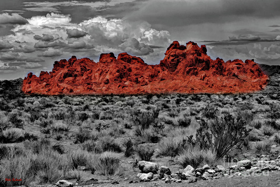 Valley Of Fire Giant Red Rock Surrounded Black And White Photograph by Blake Richards