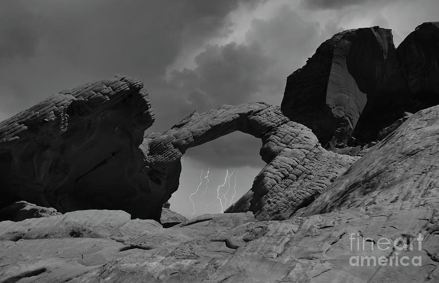 Mountain Photograph - Valley of Fire Lightning Black White  by Chuck Kuhn