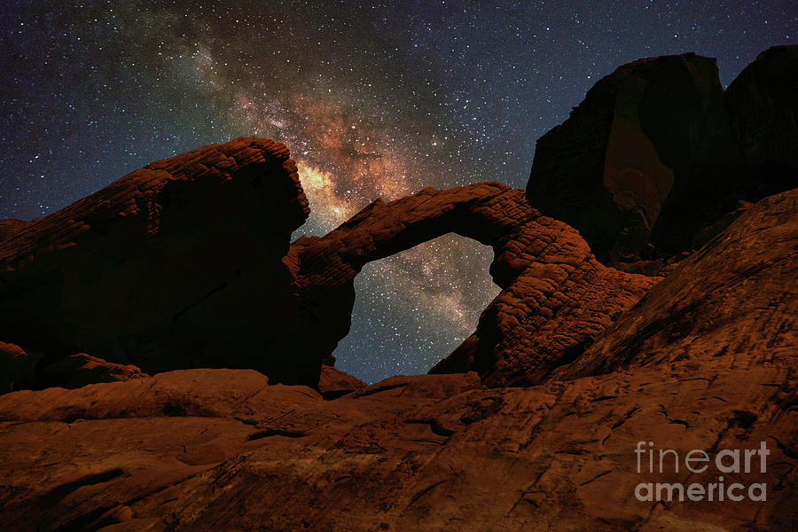 Valley of Fire Nevada The Arch Galaxy Skies  Photograph by Chuck Kuhn