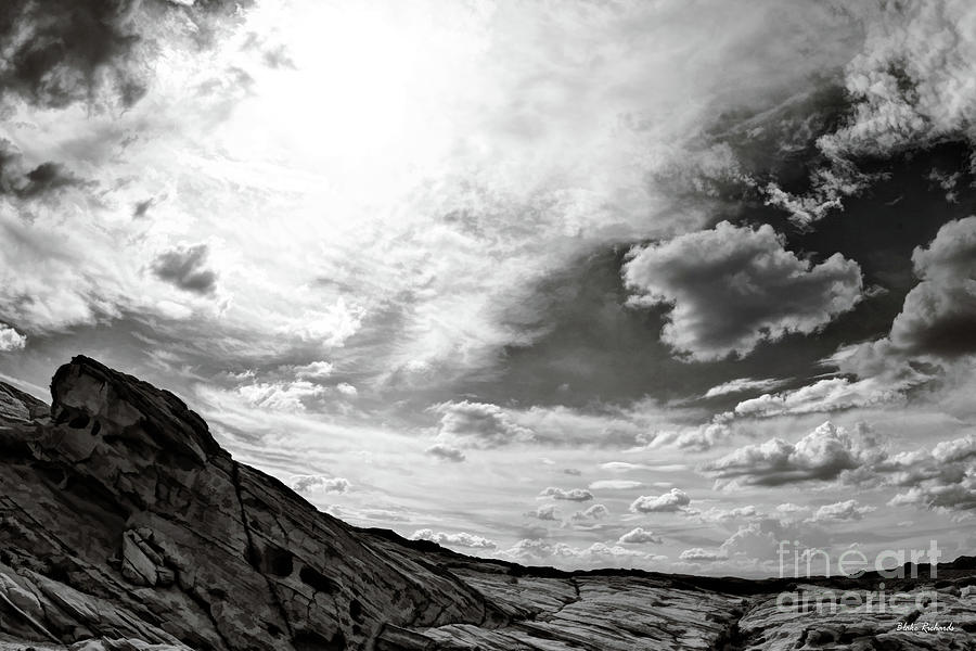 Valley Of Fire Peaceful Day Black And White Photograph by Blake Richards