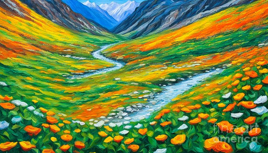 Valley of the Flowers Burst of Orange Digital Art by Julie Kaplan ...