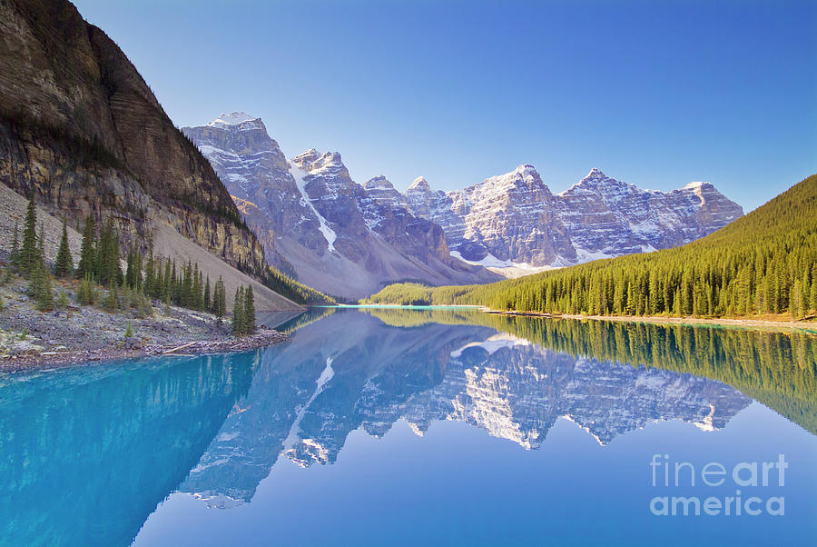 Valley of the Ten Peaks reflected in Moraine Lake, Canadian Rockies Photograph by Neale And Judith Clark