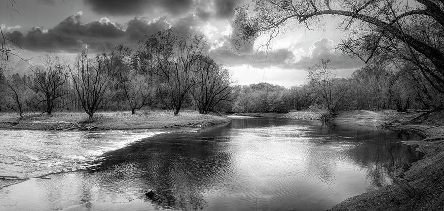 Valley River Panorama in Black and White Photograph by Debra and Dave Vanderlaan
