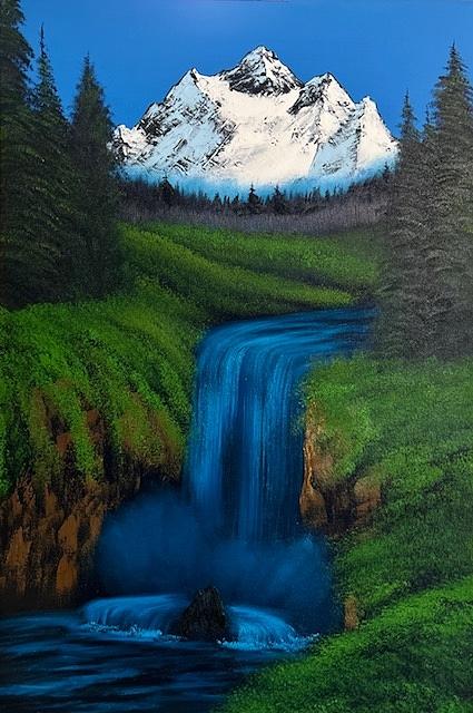 Valley Waterfall Painting by Willy Proctor