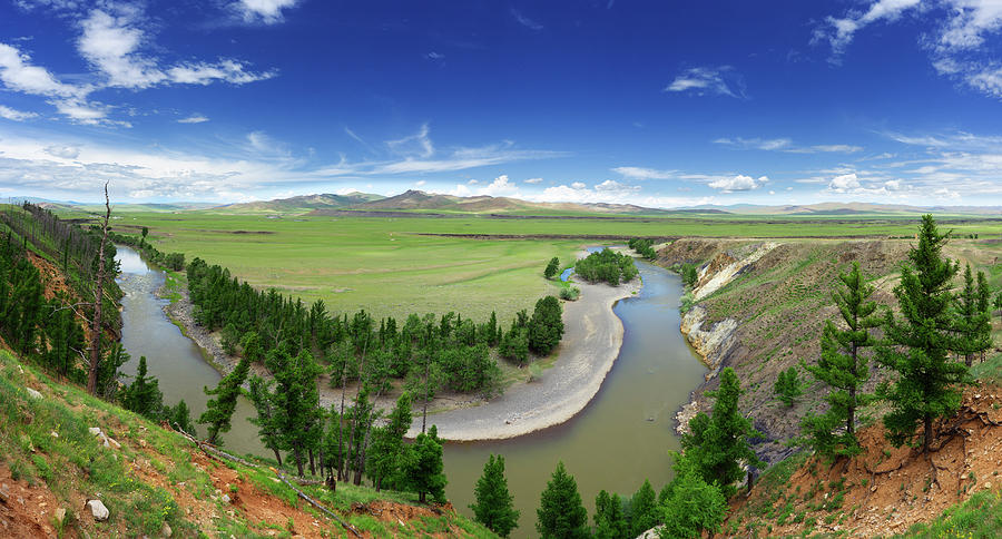 Valley with Orkhon river bend Photograph by Mikhail Kokhanchikov