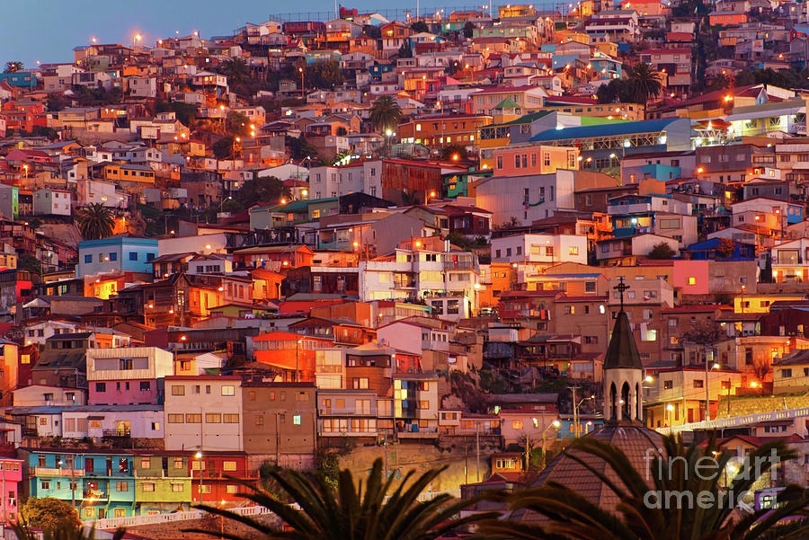 Valparaiso at night Photograph by Delphimages Photo Creations