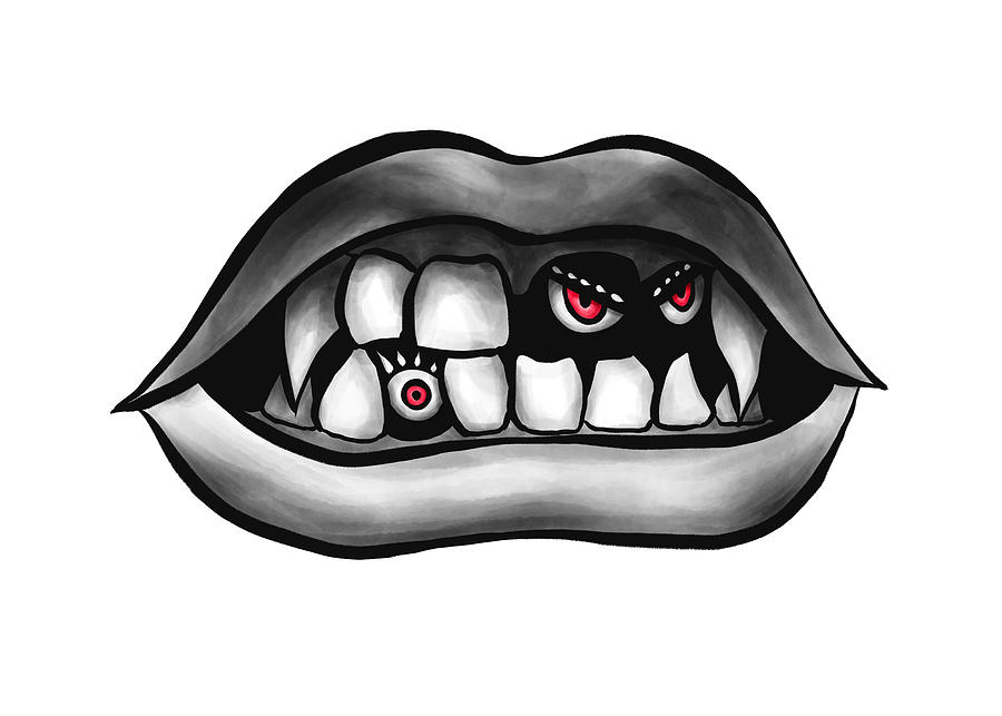 Vampire Mouth With Fangs And Evil Creatures Digital Art by Boriana Giormova