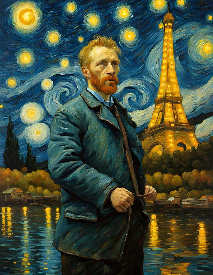 Van Gogh And A Starry Night In Paris Painting